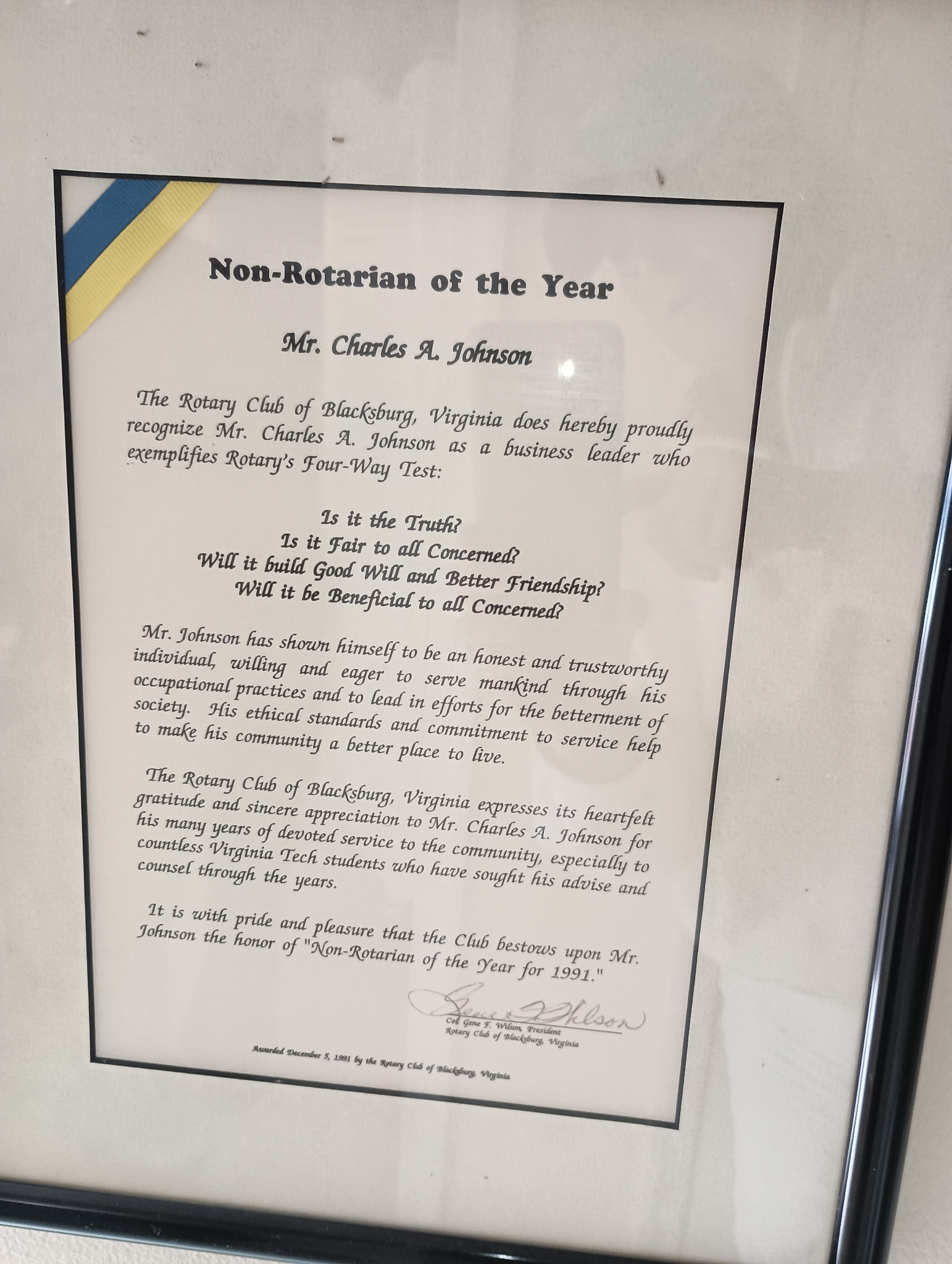 Non-Rotarian of the Year Award